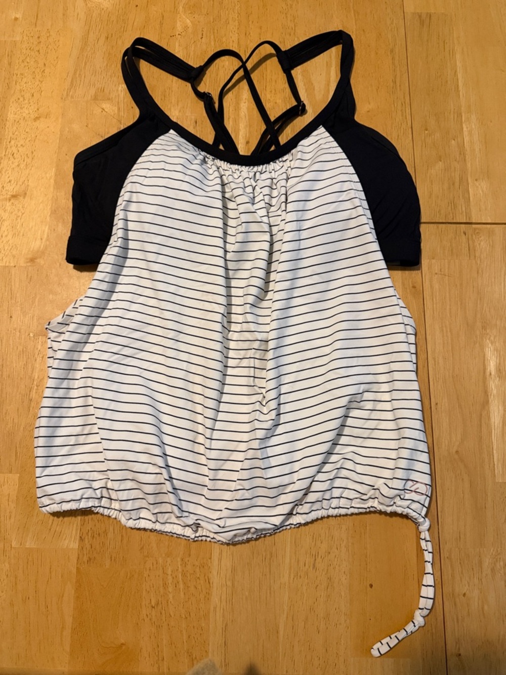 CALIA by Carrie Underwood White and Black Striped Racerback Tank style swim top